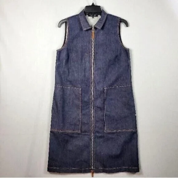 Lafayette 148 New York | Dresses | Lafayette 48 New York Theodore Denim  Indigo Dress Zip Front Womens Sz S Pockets | Poshmark